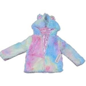 Chenault Girl Kids Rainbow Faux Fur Unicorn Hoodie Jacket Size XS 4 5